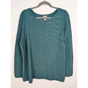 Chico's Sweater Metallic Design Holiday Party Knit Quirky Eclectic Green Size L